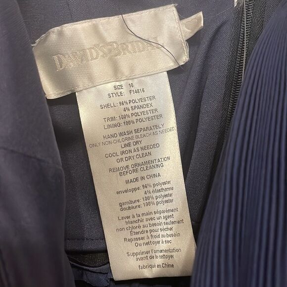 DAVID'S BRIDAL Blue one shoulder jersey dress with pleated cascade - Picture 4 of 7